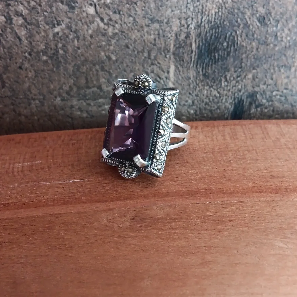 925 Silver Purple Crystal Ring